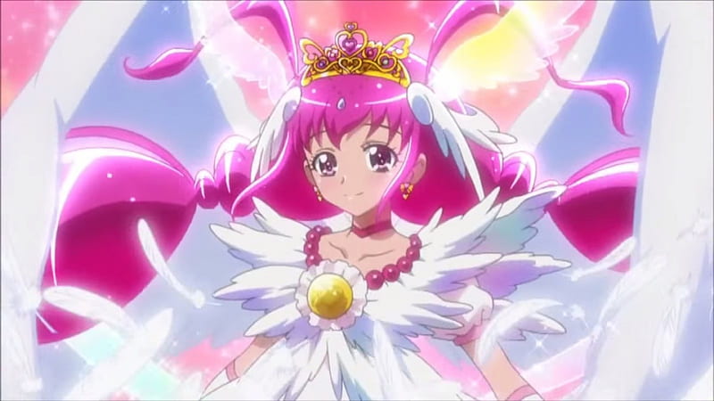 Ultra Cure Happy, pretty, adorable, magic, wing, sweet, magical girl, nice, pretty cure, twin tail, anime, feather, anime girl, long hair, pink, smile precure, female, cure happy, wings, lovely, twintail, angel, twintails, twin tails, cute, kawaii, girl, precure, pink hair, white, HD wallpaper