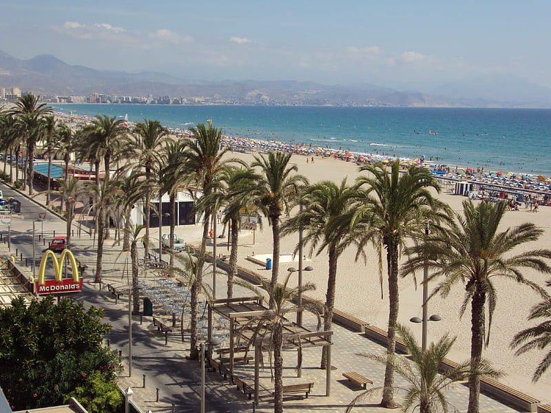 Esplanade, San Juan Beach, mediterranean sea, alicante, spain, avenue, beaches, nature, san juan, esplanade, mediterranean coast, HD wallpaper