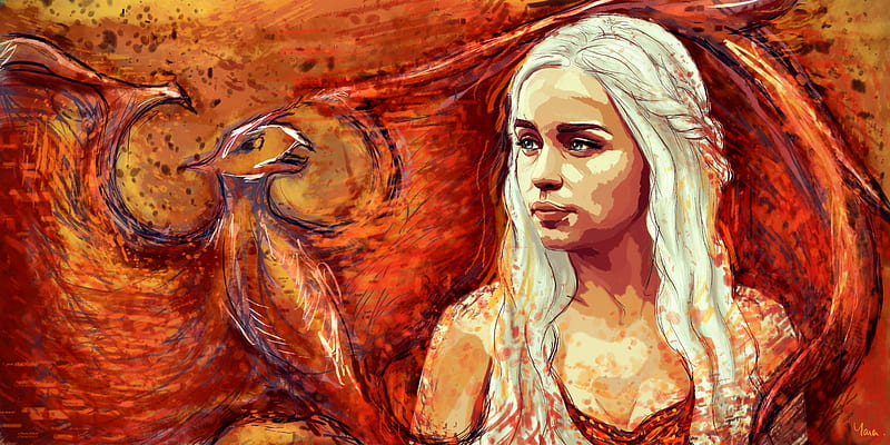 Daenerys Targaryen Game Of Thrones Artwork, emilia-clarke, game-of-thrones, tv-shows, artwork, HD wallpaper