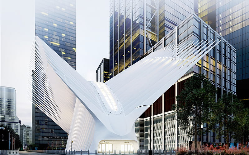 Oculus Station, World Trade Center station, New York City, NY, terminal station, USA, 2018, modern architecture, HD wallpaper