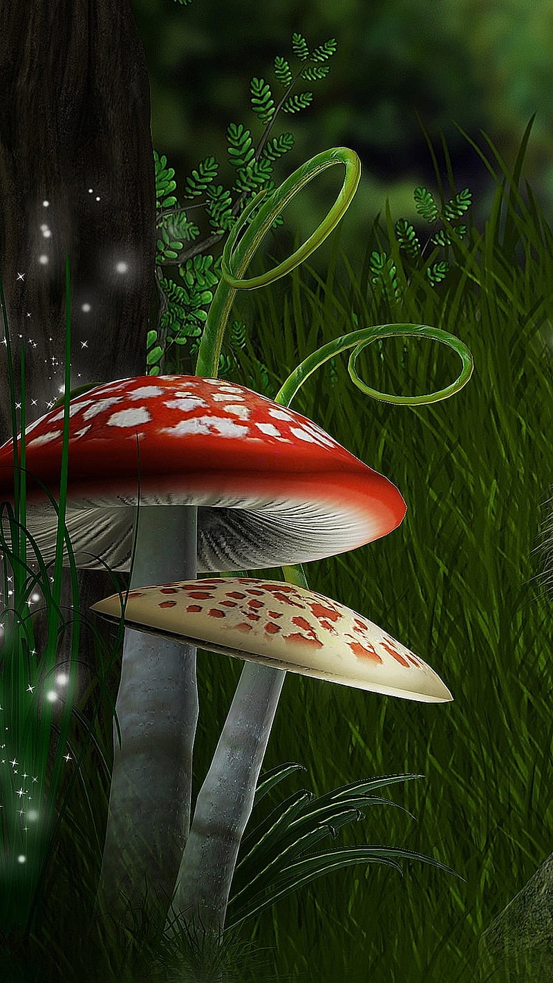 Red mushroom, green, HD phone wallpaper