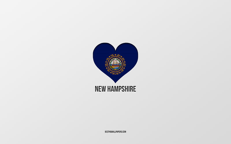 I Love New Hampshire, American cities, gray background, New Hampshire State, USA, New Hampshire flag heart, favorite cities, Love New Hampshire, HD wallpaper