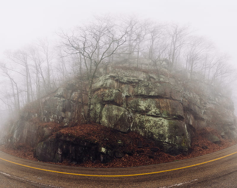Fog, Mountain Road Ultra, Seasons, Autumn, Great, Winter, Road, National, Mountains, Smoky, graphy, Foggy, Park, Tennessee, panorama, Fisheye, national park, Wide Angle, gloomy, US-441, smokey mountains, national parks, 6 pano, Great Smoky Mountains National Park, HD wallpaper