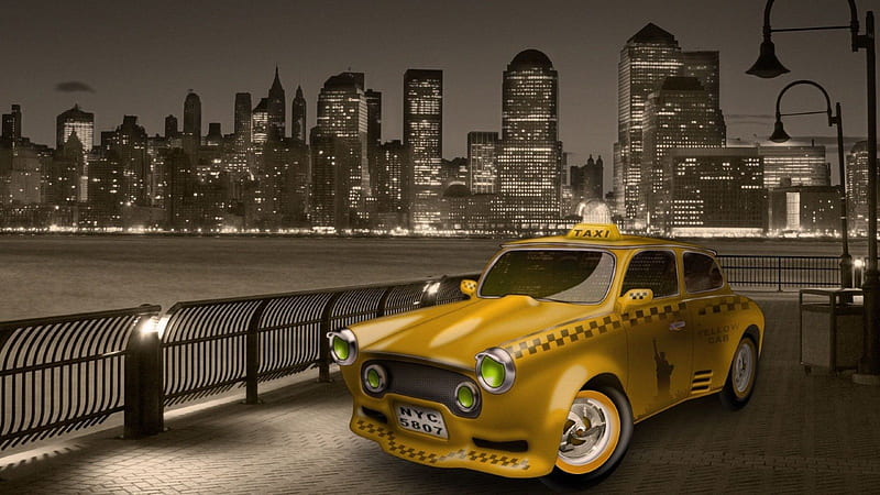 Taxi in New Jersey, newjersey, taxi, night, lights, HD wallpaper