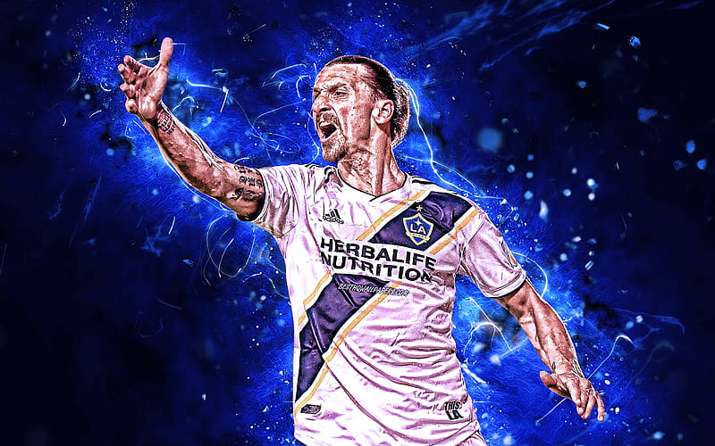Zlatan Ibrahimovic, MLS, close-up, Los Angeles Galaxy FC, swedish footballers, football stars, Ibrahimovic, soccer, LA Galaxy, abstract art, neon lights, HD wallpaper