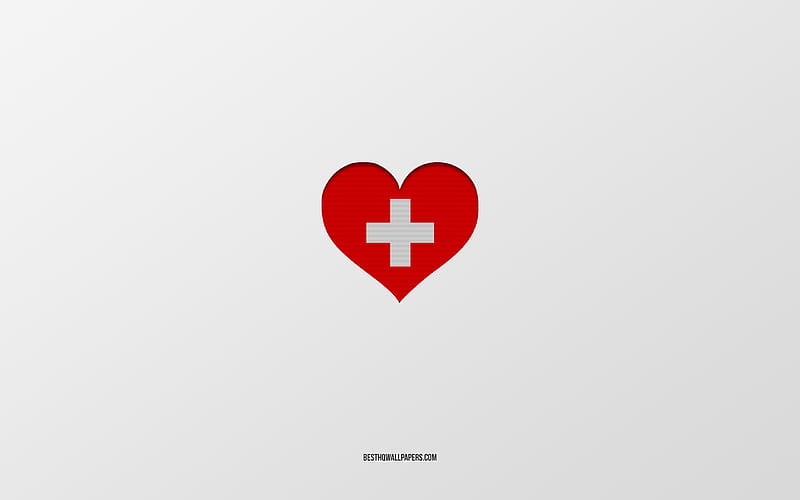 I Love Switzerland, European countries, Switzerland, gray background, Switzerland flag heart, favorite country, Love Switzerland, HD wallpaper