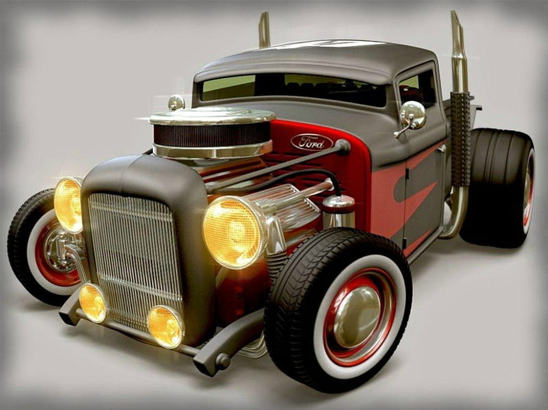 3D Hot Rod Truck, Classic, Art, Ford, Pipes, HD wallpaper