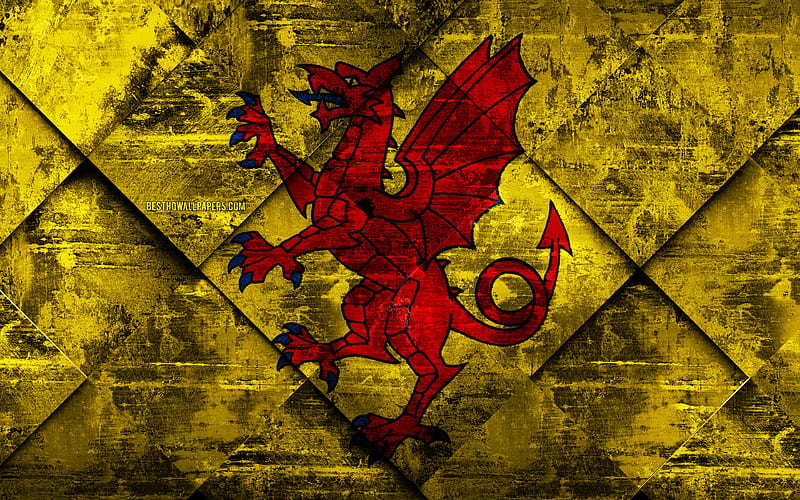 Flag of Somerset grunge art, rhombus grunge texture, Counties of England, Somerset flag, England, national symbols, Somerset, United Kingdom, creative art, HD wallpaper