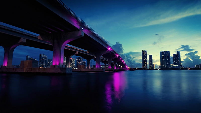 Miami Bridge At Night-Cities, HD wallpaper