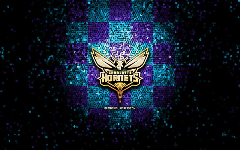 Charlotte Hornets Glitter Logo Nba Blue Violet Checkered Background Usa Hd Wallpaper Peakpx