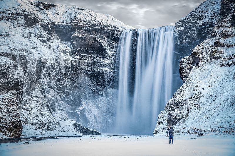 Winter, Waterfalls, Snow, Waterfall, , Arctic, Iceland, Skógafoss, HD wallpaper
