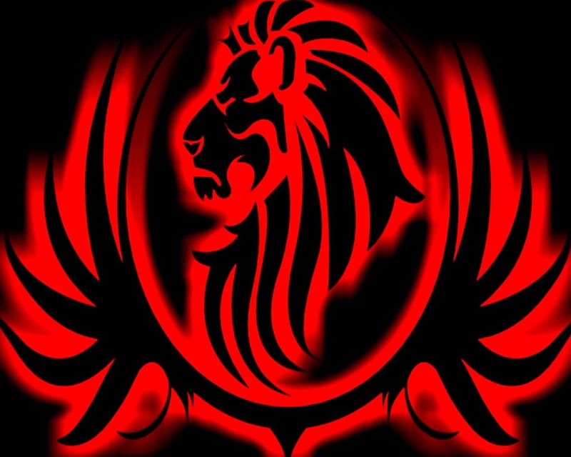 Black Large Lion Red, red, raggatek, evil, labrano, black, lion, lion red, gizzzi, tribal, large, raggatech, HD wallpaper