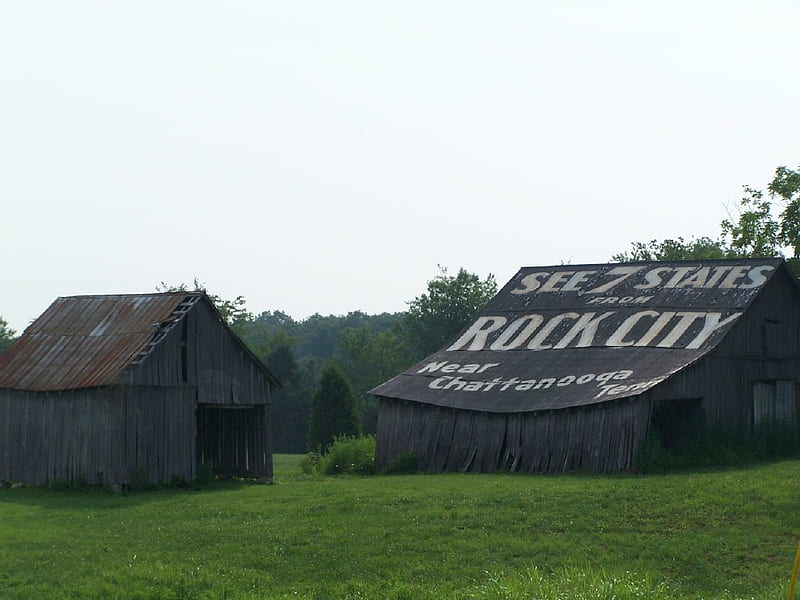 Old Rock City Barn of Yesteryear, architecture, farm, painted logo, barn, HD wallpaper