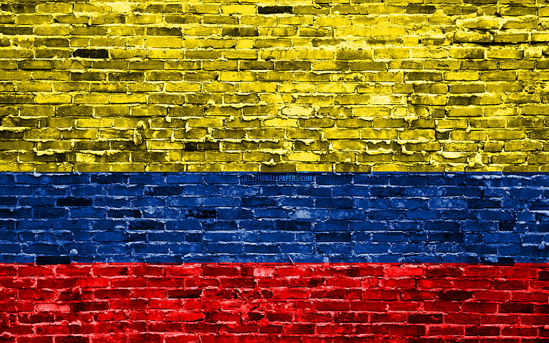 Colombian flag, bricks texture, South America, national symbols, Flag of Colombia, brickwall, Colombia 3D flag, South American countries, Colombia, HD wallpaper