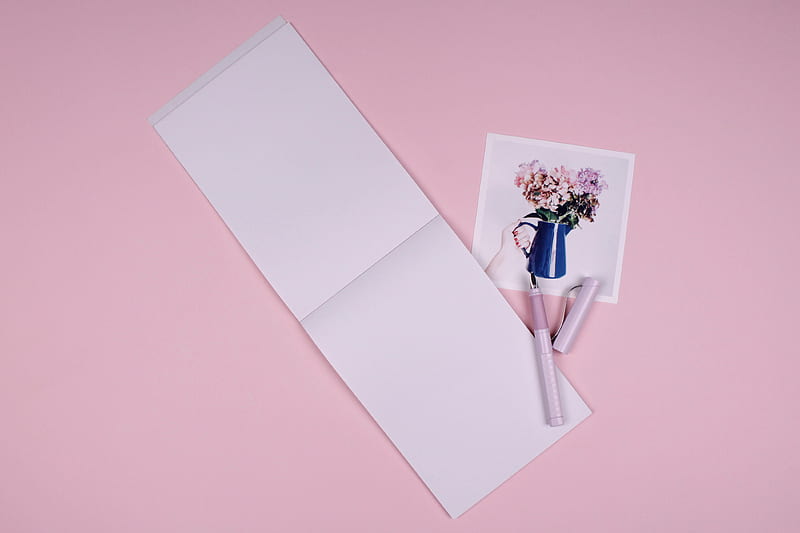 pink ballpoint pen on white printer paper, HD wallpaper