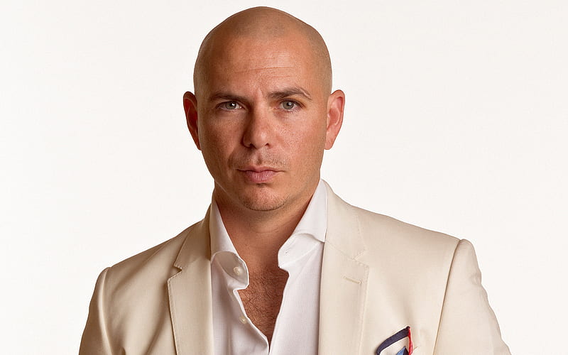 Pitbull, American rapper, portrait, American singer, white suit, Armando Christian Perez, HD wallpaper