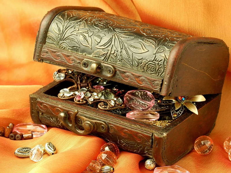 Jewelry box, treasures, jewel, gold, HD wallpaper