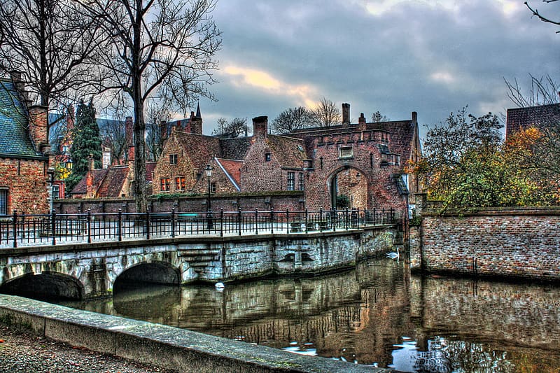 House, Bridge, River, Town, Belgium, Bruges, , Towns, HD wallpaper