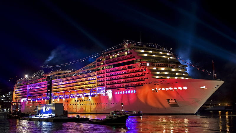 White Cruise Ship With Colorful Lights During Nighttime Cruise Ship, HD wallpaper