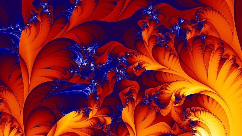 Blue And Yellow Fractal Background Full Frame Trippy, HD wallpaper