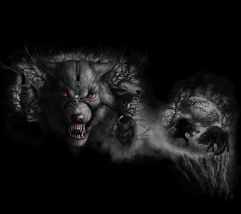 Wolf Pack, art, beast, dark, death, forest, predator, wolves, HD wallpaper