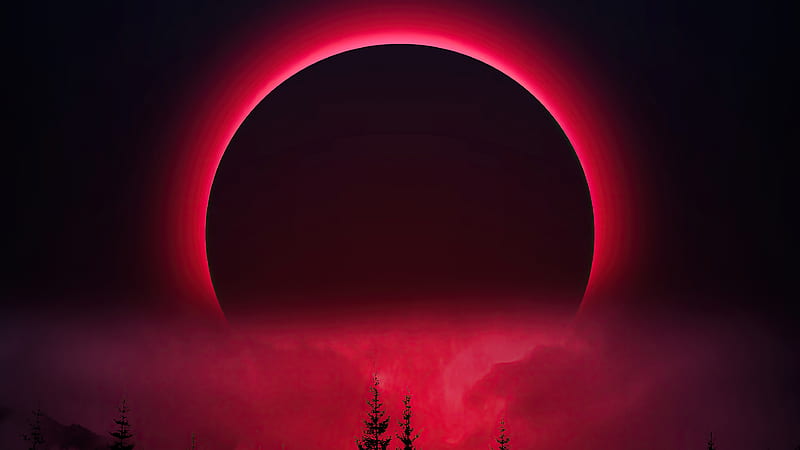 Red Moon, moon, red, artist, artwork, digital-art, HD wallpaper