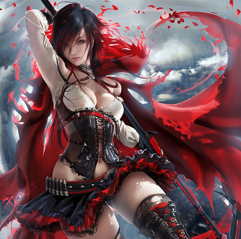 Ruby Rose, red, fantasy, luminos, girl, sakimichan, HD wallpaper