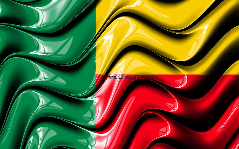 Benin flag Africa, national symbols, Flag of Benin, 3D art, Benin, African countries, Benin 3D flag, HD wallpaper