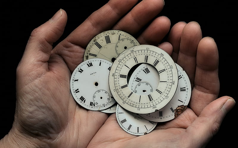 dials in hands, time concepts, watches in hands, lost time concepts, HD wallpaper