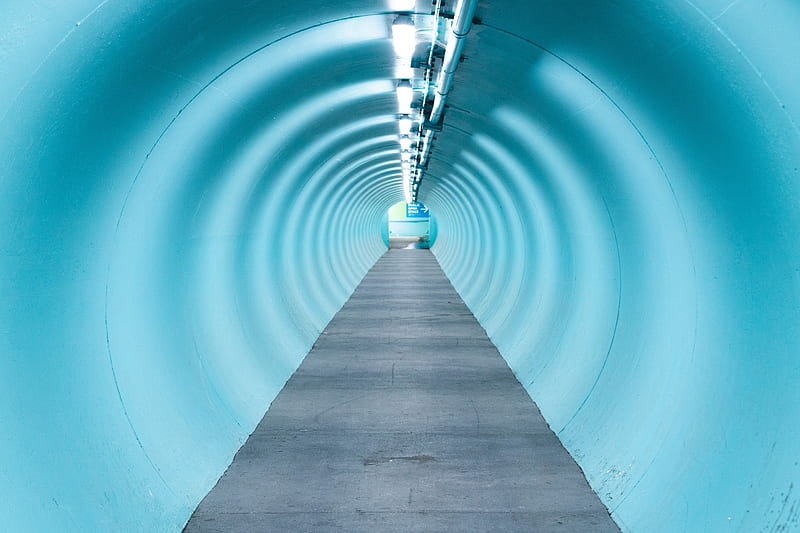 tunnel, round, lamps, glow, perspective, HD wallpaper