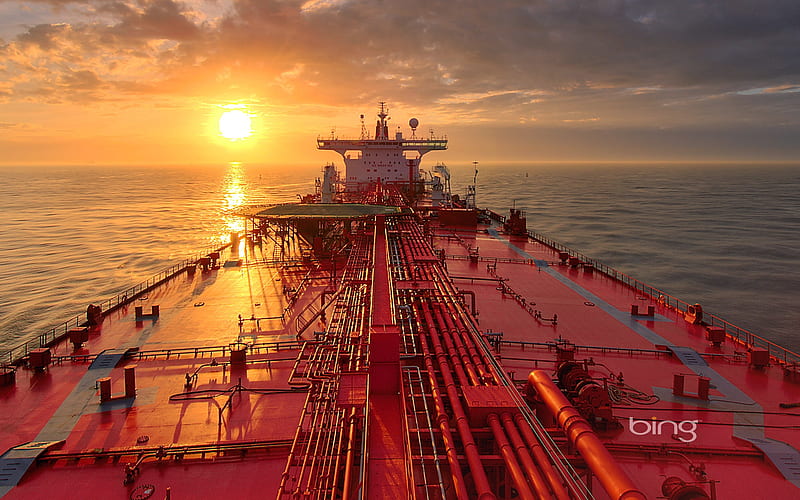 Tanker Ship, Ocean, sunset, ship, tanker, HD wallpaper