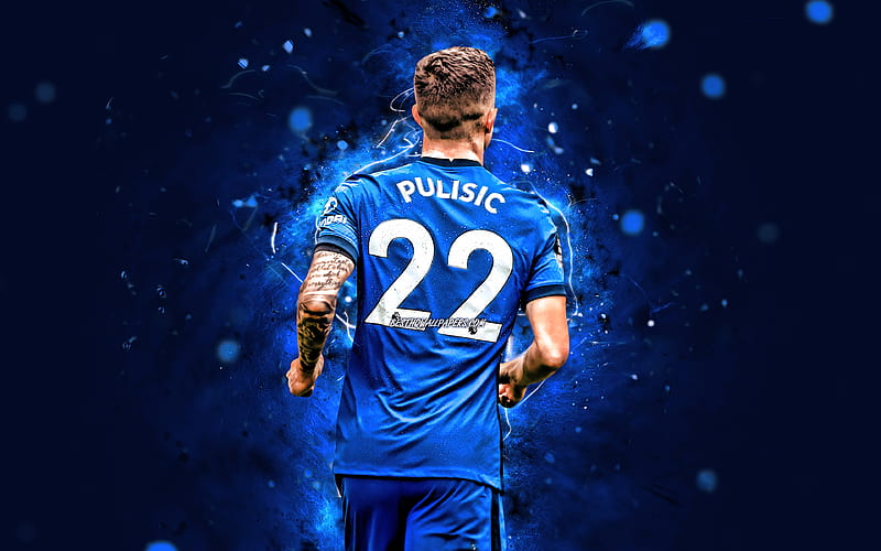 Christian Pulisic, back view, 2020, Chelsea FC, american footballers soccer, England, Christian Mate Pulisic, Premier League, neon lights, Christian Pulisic , Christian Pulisic Chelsea, HD wallpaper