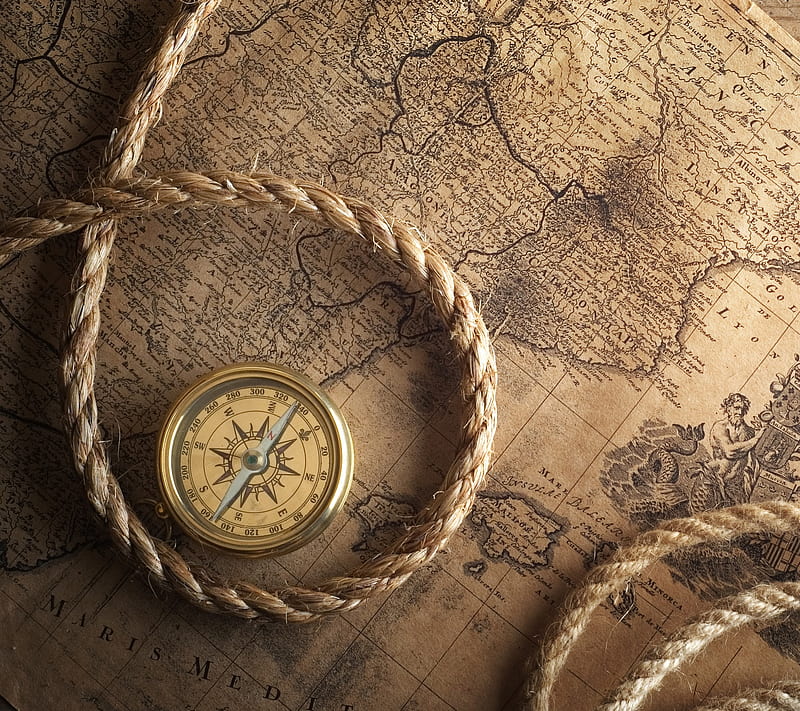 Navigator 1, compass, gps, map, navigation, pirate, rope, trip, world, HD wallpaper