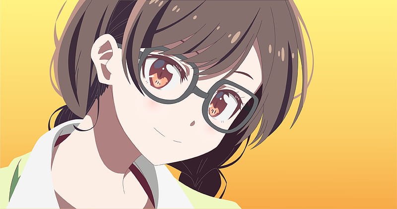 mizuhara chizuru, kanojo okarishimasu, megane, smiling, brown hair, cute anime girl, Anime, HD wallpaper