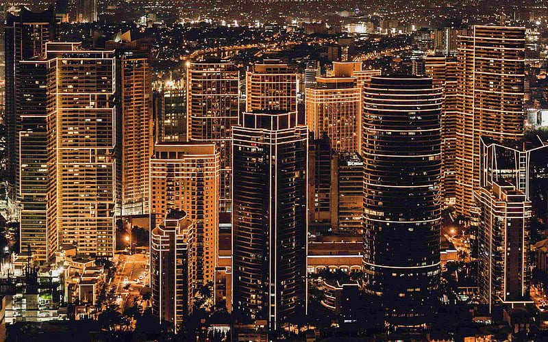 Manila, capital of the Philippines, cityscape, night, modern buildings, goridnota line, Philippines, HD wallpaper