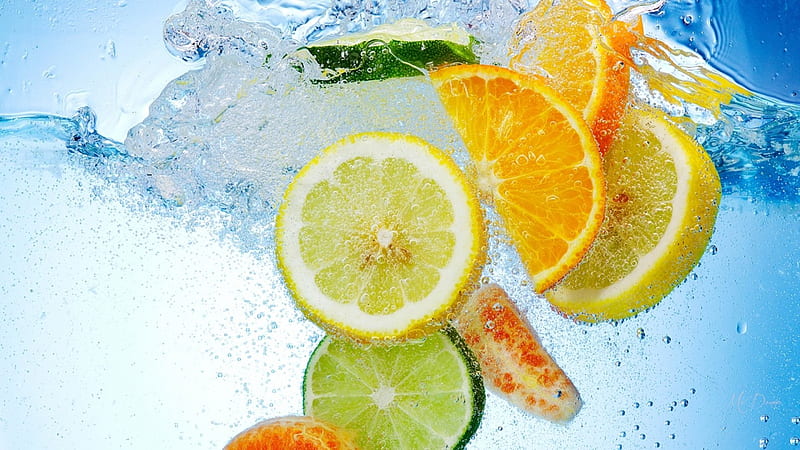 Citrus Splash, orange, fresh, refresh, graprefruit, lemon, lime, fruit, water, citrus, spllash, Firefox Persona theme, HD wallpaper
