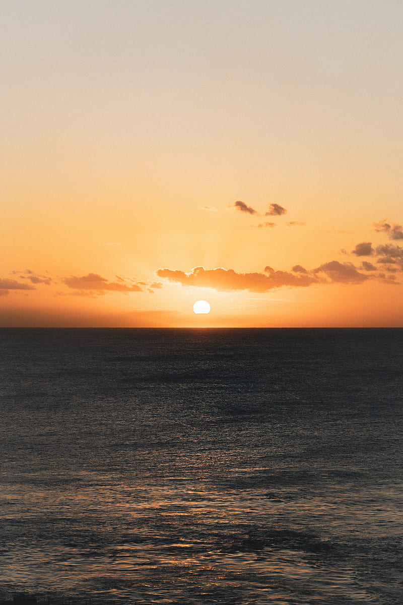 sunset, ocean, sun, horizon, dusk, HD phone wallpaper