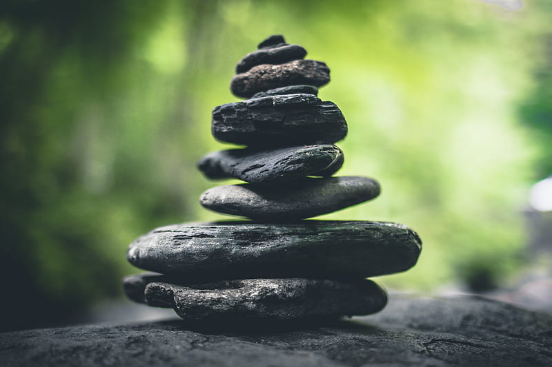 black stacking stones on gray surface, HD wallpaper