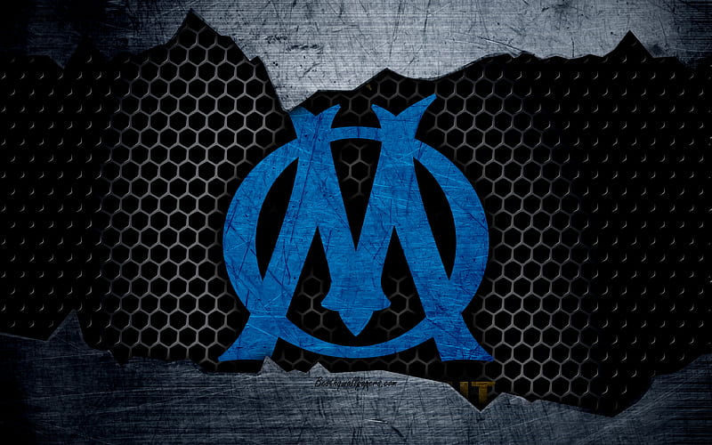 Olympique Marseille Liga 1, logo, grunge, soccer, football club, Marseille, metal texture, Ligue 1, art, Marseille FC, HD wallpaper