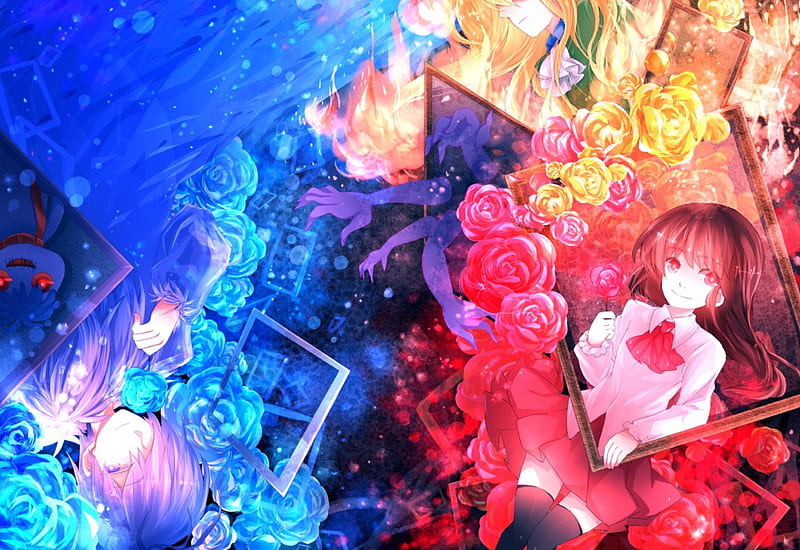 ib, red, frames, anime, mary, gary, horror game, blue, HD wallpaper