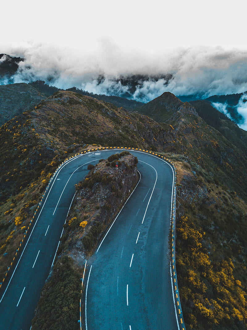 madeira, road, clouds, mountains, Portugal, Twist, highway, HD phone wallpaper