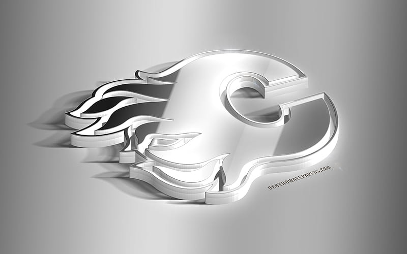 Calgary Flames, 3D steel logo, Canadian Hockey Club, 3D emblem, NHL, Calgary, Alberta, Canada, USA, National Hockey League, Calgary Flames metal emblem, hockey, creative 3d art, HD wallpaper