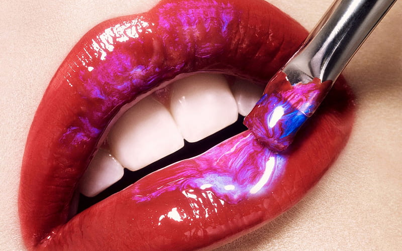 Luscious Lips, make up, face, apply, pink, brush, teeth, HD wallpaper