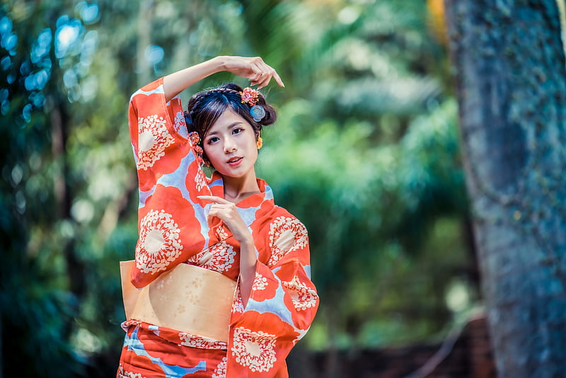 Women Asian Black Hair Depth Of Field Girl Kimono Model Woman Hd Wallpaper Peakpx 