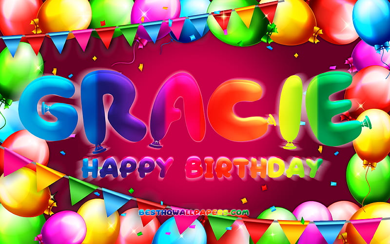 Happy Birtay Gracie colorful balloon frame, Gracie name, purple background, Gracie Happy Birtay, Gracie Birtay, popular american female names, Birtay concept, Gracie, HD wallpaper