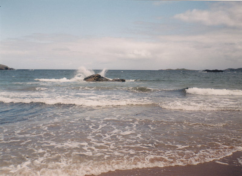 Splash!, beach, rocks, sand, waves, scotland, north-west coast, sea, HD wallpaper
