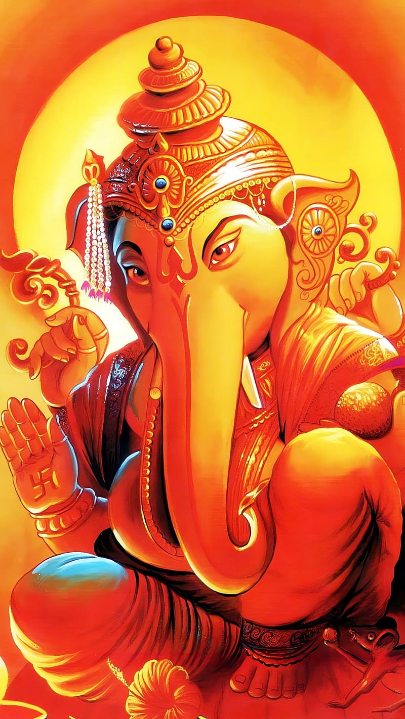 Ganesh Bhagwan Ka, orange, ganesha, lord, god, HD phone wallpaper