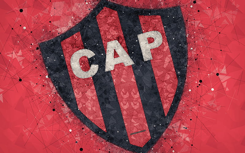 Club Atletico Patronato logo, geometric art, Argentine football club, red abstract background, Argentine Primera Division, football, Parana, Argentina, creative art, Patronato FC, HD wallpaper