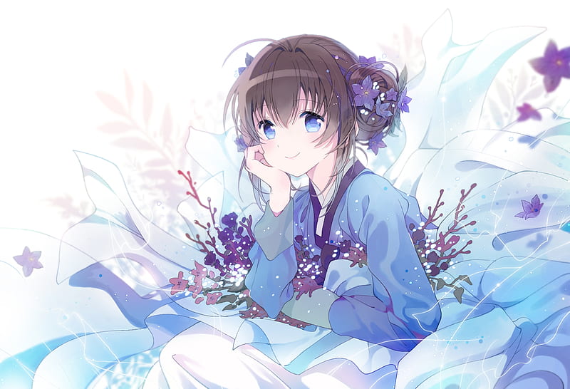 blue eyed anime girl dress