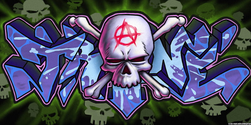 Anarchy Trane Mural, mural, glow, paint, trane, anarchy, video game, graffiti, ecko unlimted, sketch, skulls, HD wallpaper